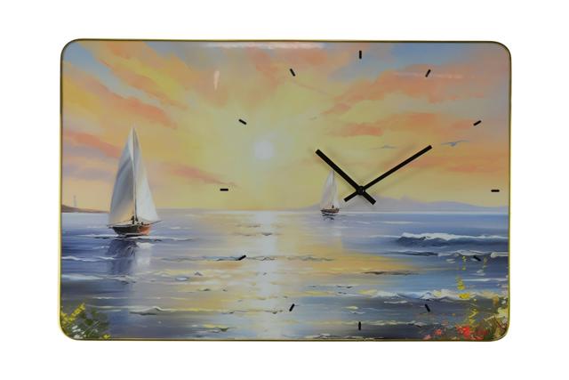 YK26 23.5 x 15.5 in. Wall Clock, Sailboats at Sunset