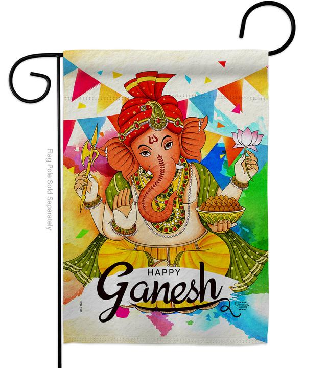 G190003-BO Happy Ganesh Religious Chaturthi Double-Sided Decorative Garden Flag, Multi Color