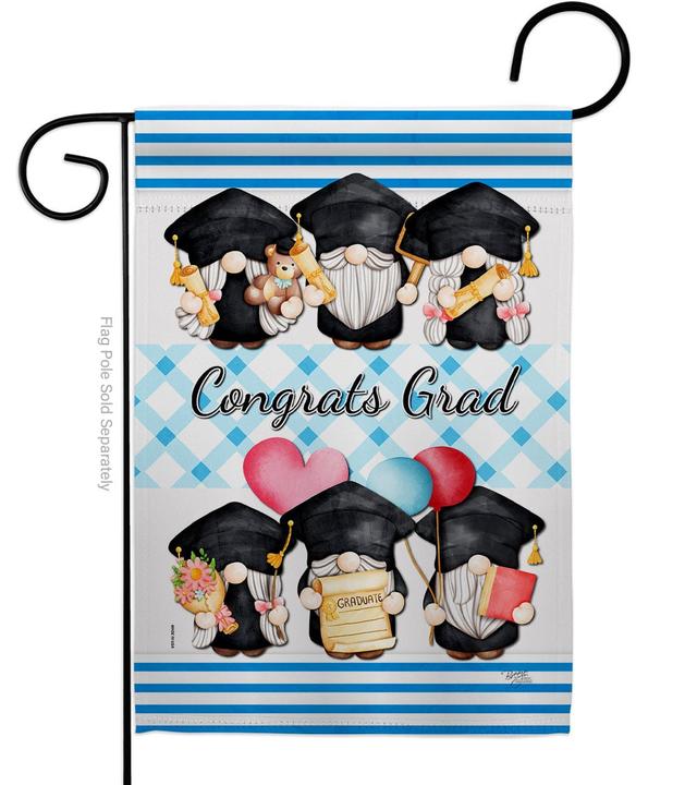 G154158-BO Grad Gnome Education Graduation 13 x 18.5 in. Double-Sided Decorative Vertical Garden Flags for House Decoration Banner Yard Gift