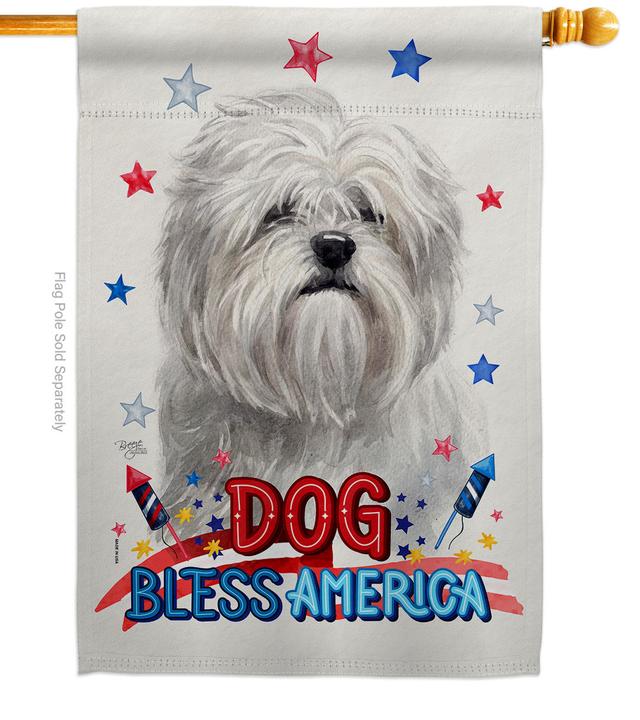 H120200-BO Patriotic Lhasa Apso Animals Dog 28 x 40 in. Double-Sided Decorative Vertical House Flag for Decoration Banner Garden Yard Gift