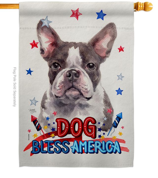 H120206-BO Patriotic Gray Boston Terrier Animals Dog 28 x 40 in. Double-Sided Decorative Vertical House Flag for Decoration Banner Garden Yard Gift