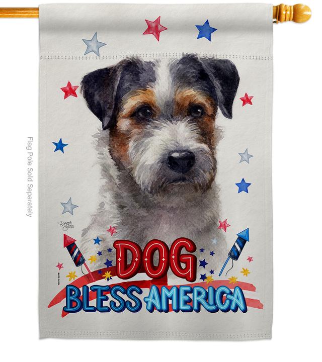 H120121-BO Patriotic Black Jack Russell Animals Dog 28 x 40 in. Double-Sided Decorative Vertical House Flag for Decoration Banner Garden Yard Gift