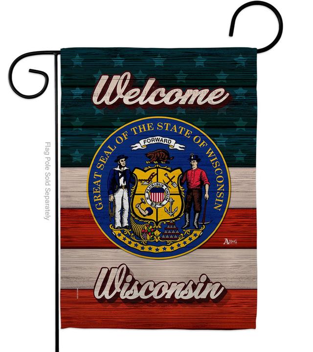 G141306-BO 13 x 18.5 in. Welcome Wisconsin Double-Sided Vertical House Decoration Banner Garden Flag - Yard Gift