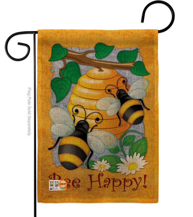 BD-BG-G-104077-IP-DB-D-US11-BD 13 x 18.5 in. Bee Happy Burlap Garden Friends Bugs & Frogs Impressions Decorative Vertical Double Sided Flag