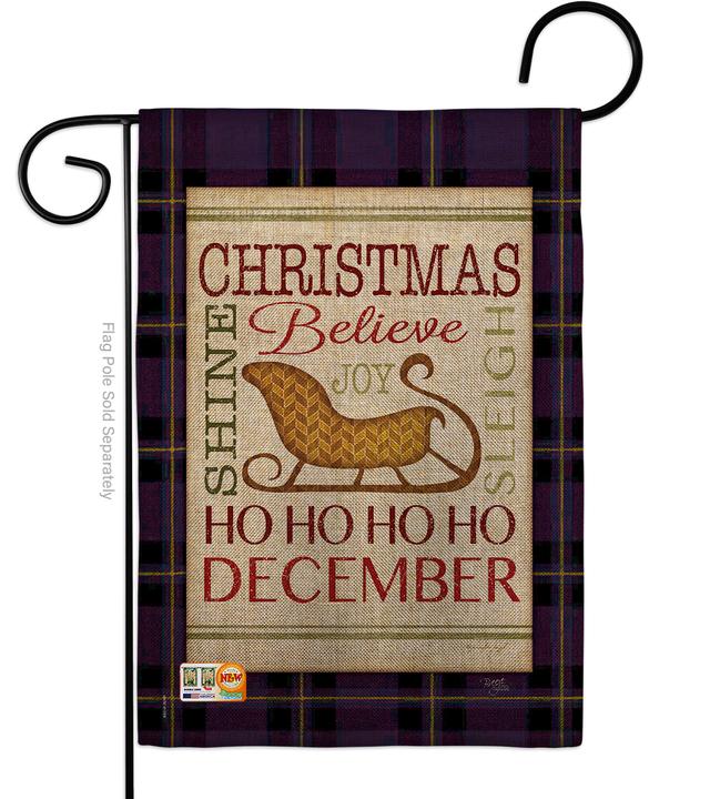 BD-XM-G-114181-IP-DB-D-US18-SB 13 x 18.5 in. Believe in Joy of Sleigh Burlap Winter Christmas Impressions Decorative Vertical Double Sided Garden Flag