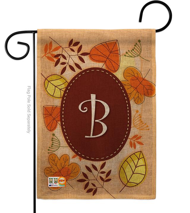 BD-HA-G-130028-IP-DB-D-US09-BD 13 x 18.5 in. Autumn B Initial Burlap Fall Harvest & Impressions Decorative Vertical Double Sided Garden Flag
