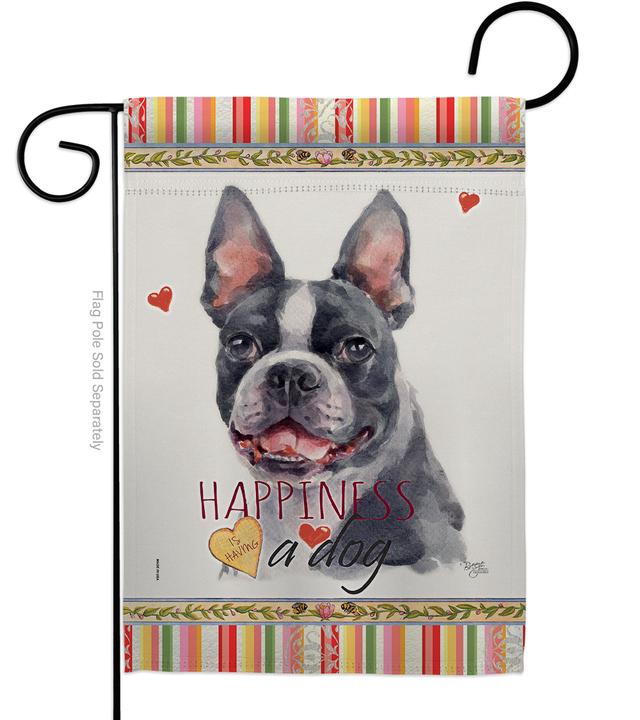 G160159-BO 13 x 18.5 in. Dog Boston Terrier Happiness Double-Sided Decorative Vertical Garden Flag