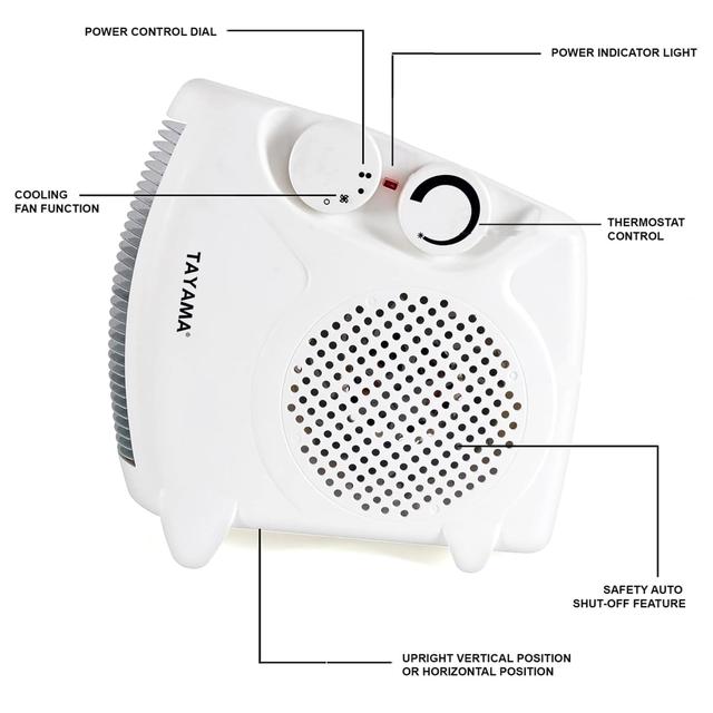 TFH-2000A 10 x 4.75 x 9.5 in. Portable Cool Function Dual Fan Heater with 2 Heat Setting&#44; White
