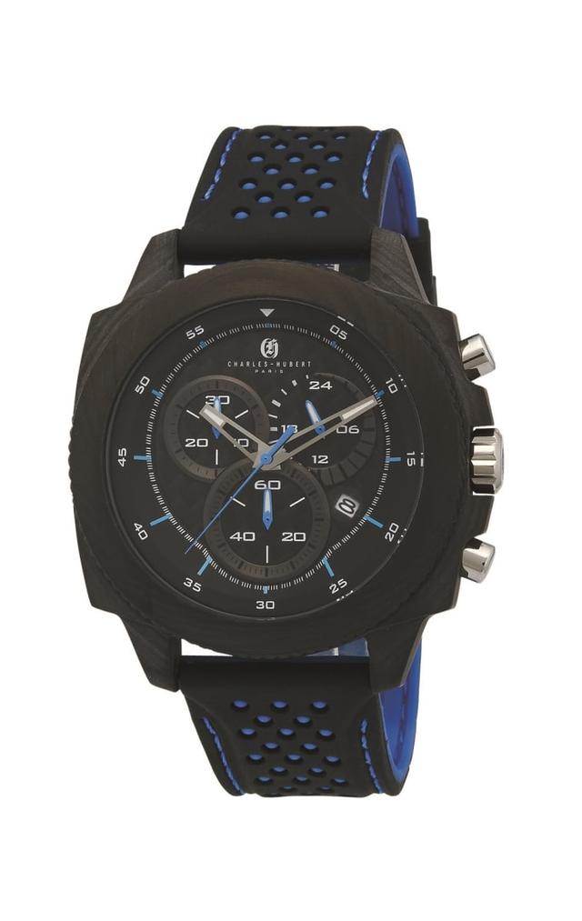 Mens Carbon Fiber Case Chrono Strap Watch, Blue