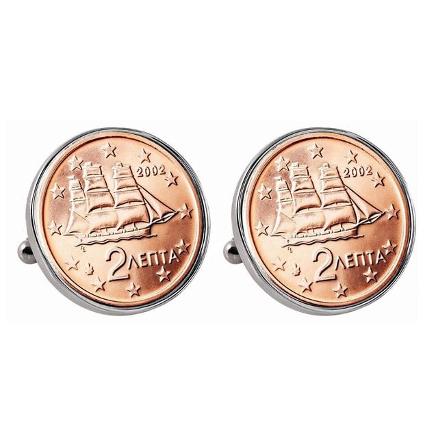 15365 Greek 2 Euro Coin Cufflinks