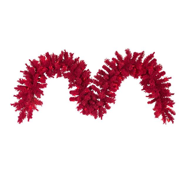 K168115LED Flocked Red Dura-Lit Garland with Red LED Lights, 9 ft. x 14 in.