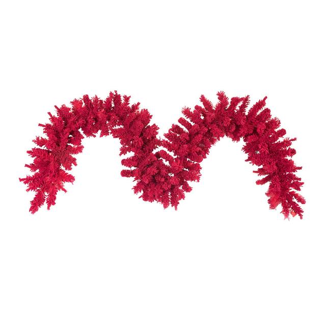 9 ft. x 14 in. Unlit Flocked Red Fir Garland with 210 Tip Count