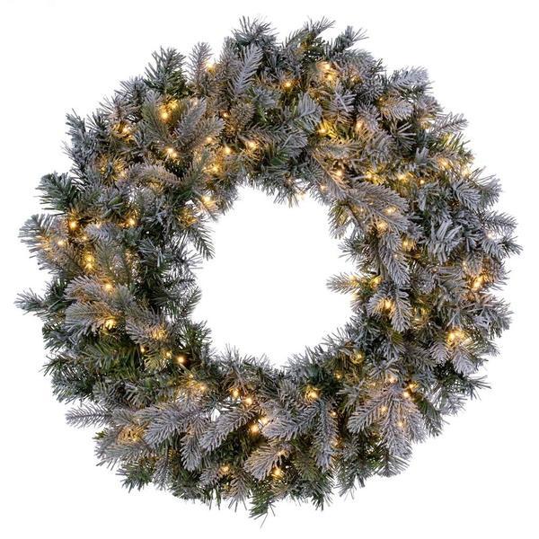 K224761LED 60 in. 200 Warm White DuraLit Frosted Douglas Wreath, Green
