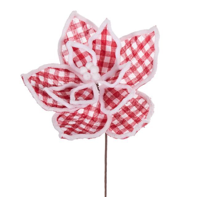 QG228103 11 in. Plaid White Line Flower&#44; Red & White - 6 per Bag