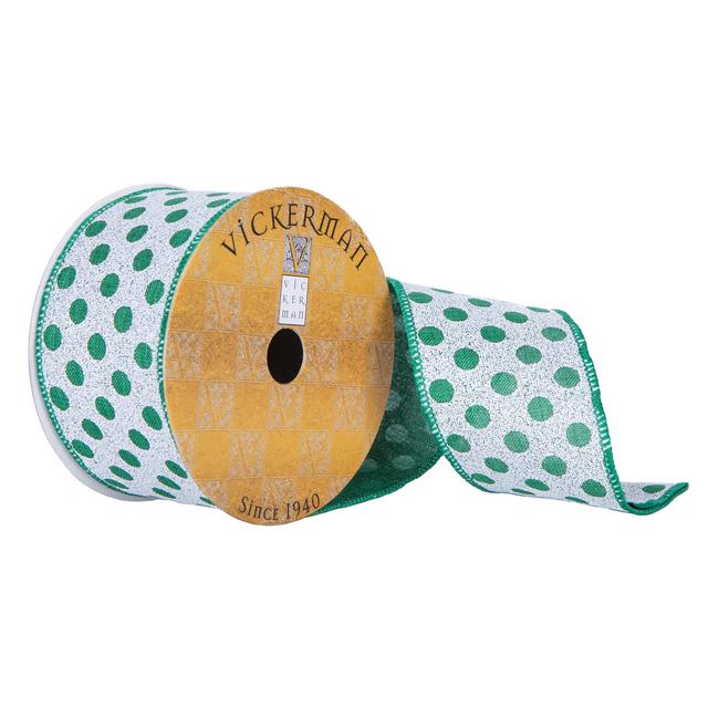 Q201623 2.5 in. x 10 yards Dots Pattern Christmas Ribbon&#44; Green