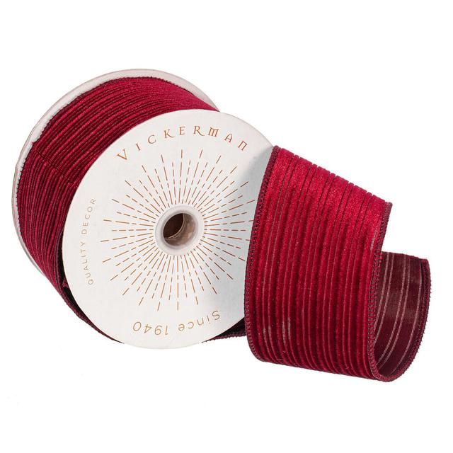 QY240355 2.5 in. x 10 Yard Burgundy Velvet Lined Satin Back Ribbon
