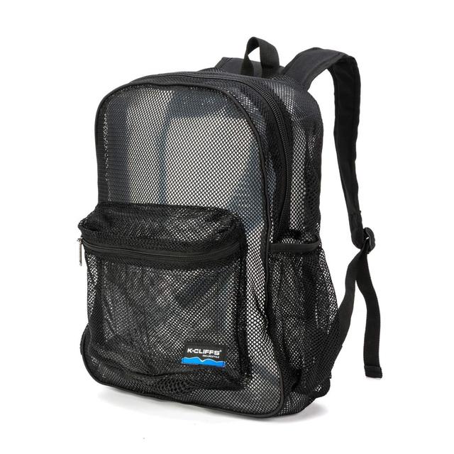 RT130-black 17 in. Unisex See Thru Mesh School Backpack for Netted, Gym, Sports Daypack, Black
