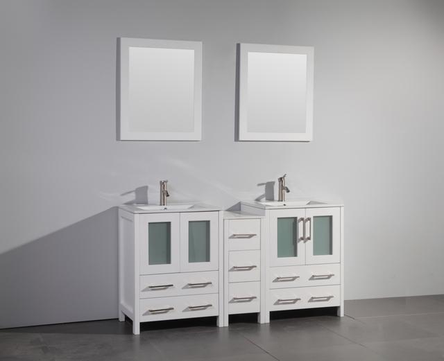 VA3024-60W 60 in. Double Sink Bathroom Vanity Set, White