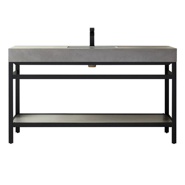 60 in. Funes Single Sink Bathroom Vanity&#44; Matt Black Metal Support with Grey Sintered Stone Top