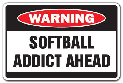 5 x 7 in. Softball Addict Warning Decal - Sport Team Catch Coach Ball Bat