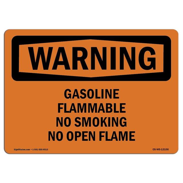 OS-WS-D-35-L-12156 OSHA Warning Sign - Gasoline Flammable No Smoking No Open Flame