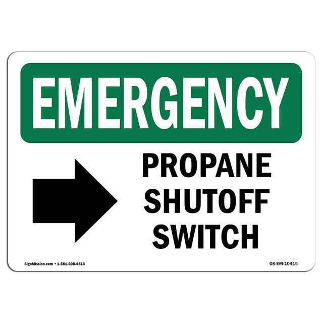 OSHA Emergency Sign - Propane Shutoff Switch Right Arrow with Symbol