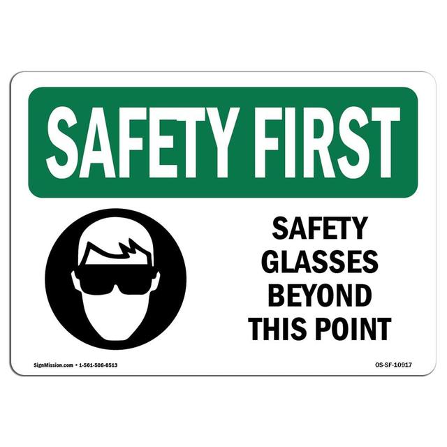 OS-SF-D-35-L-10917 OSHA Safety First Sign - Safety Glasses Beyond This Point with Symbol