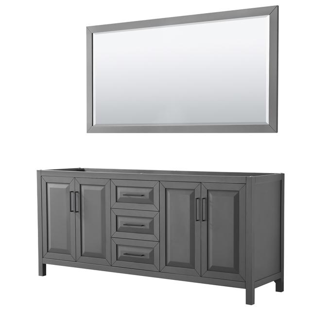 WCV252580DGBCXSXXM70 80 in. Daria Dark Gray Double Bathroom Vanity without Countertop, Sink with Matte Black Trim - 70 in. Mirror