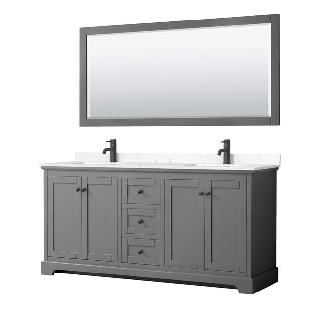 0.75 x 72 x 22 in. Avery Double Bathroom Vanity with Undermount Square Sink Matte Black Trim & 70 in. Mirror&#44; Dark Gray