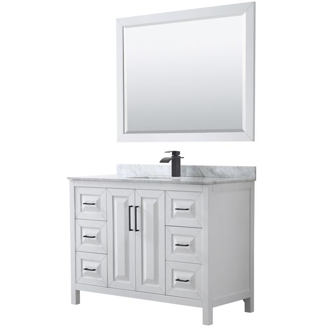 48 in. Daria Single Bathroom Vanity with White Carrara Marble Countertop&#44; Undermount Square Sink&#44; Matte Black Trim & 46 in. Mirror - White
