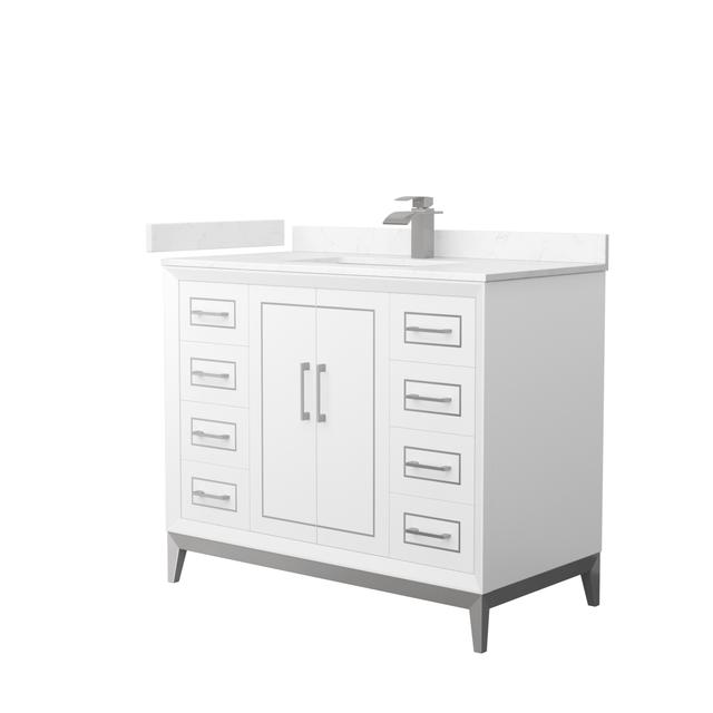 42 in. Marlena Single Bathroom Vanity with Carrara Cultured Marble Countertop&#44; Undermount Square Sink & Brushed Nickel Trim - White