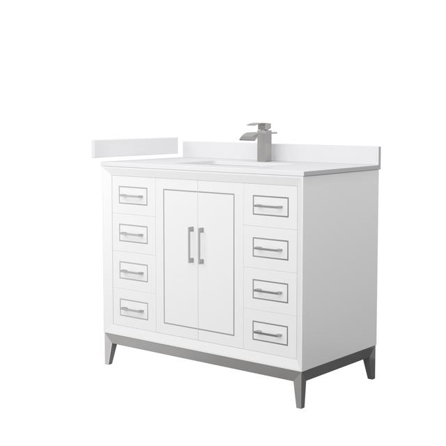 42 in. Marlena Single Bathroom Vanity with Cultured Marble Countertop & Undermount Square Sink&#44; Brushed Nickel & White