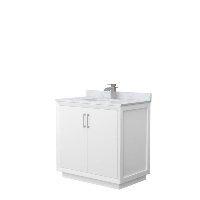 36 in. Strada Single Bathroom Vanity&#44; White&#44; White Carrara Marble Countertop&#44; Undermount Square Sink & Brushed Nickel Trim