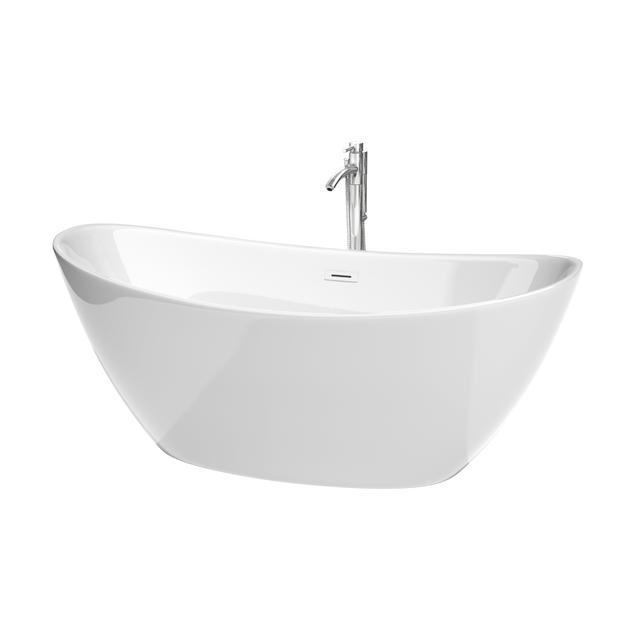 WCBTE652066SWATPPC 66 in. Dorrit Freestanding Bathtub in White with Shiny Trim & Floor Mounted Faucet in Polished Chrome