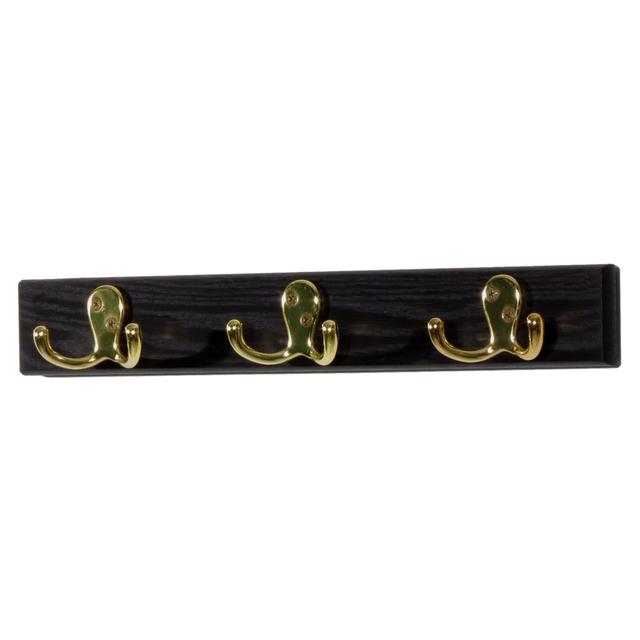 3 Double Prong Brass Hook Rail & Coat Rack - Black