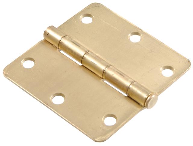 852612 Brass Plated Round Corner Full Mortise Hinges, Satin Brass - 0.25 x 3.5 in.