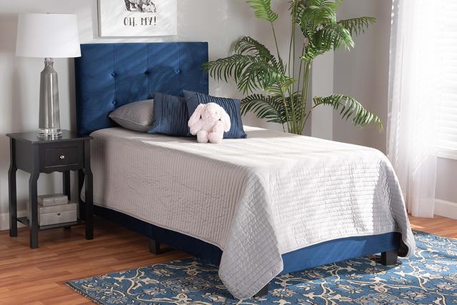 CF9210B-Navy Blue Velvet-Twin Baxton Studio Caprice Modern & Contemporary Glam Navy Blue Velvet Fabric Upholstered Panel Bed - Twin Size