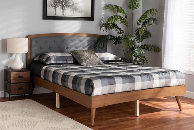 MG0020-4S-Dark Grey-Walnut-King Ratana Mid-Century Modern Transitional Bed&#44; Grey & Walnut Brown&#44; King Size - 40.4 x 79.90 x 82.6 in.