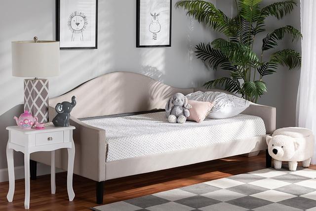 Milligan-Beige-Daybed-Full Milligan Modern & Contemporary Beige Fabric Upholstered & Dark Brown Finished Wood Daybed&#44; Full Size