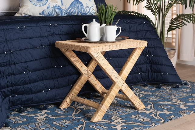 193271286928 Farica Modern Bohemian Natural Brown Rattan & Mahogany Accent Bench