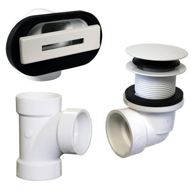Linear Overflow Plumbers Pack withTee & ADA Tip-Toe Drain in Powder Coat White