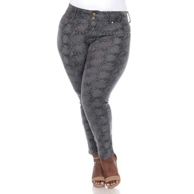 PS518-10-22 Plus Size Faux Suede Snake Print Pants, Grey - Size 22