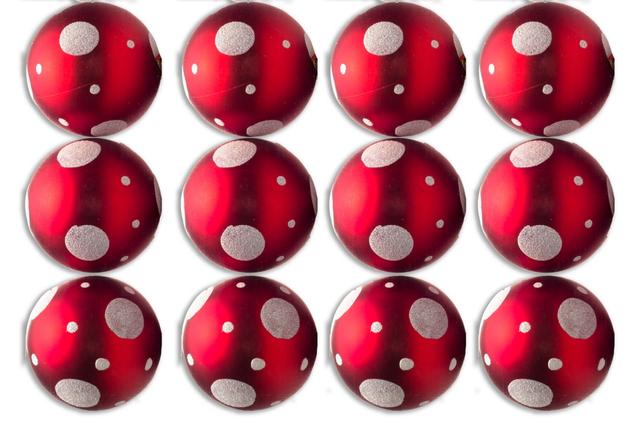 3 in. Ball Ornament with Dot Design&#44; Red - Pack of 12