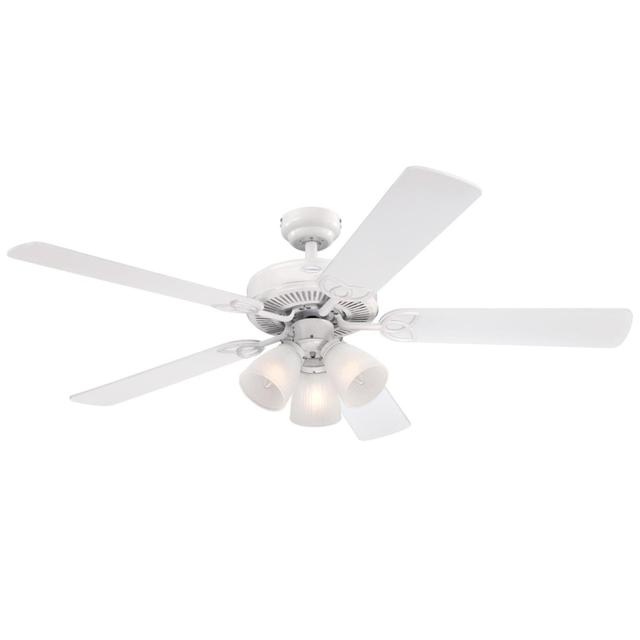 52 in. Ceiling Fan with Dimmable LED Light Fixture White Finish Reversible Blades White & White Washed Pine Frosted Ribbed Glass