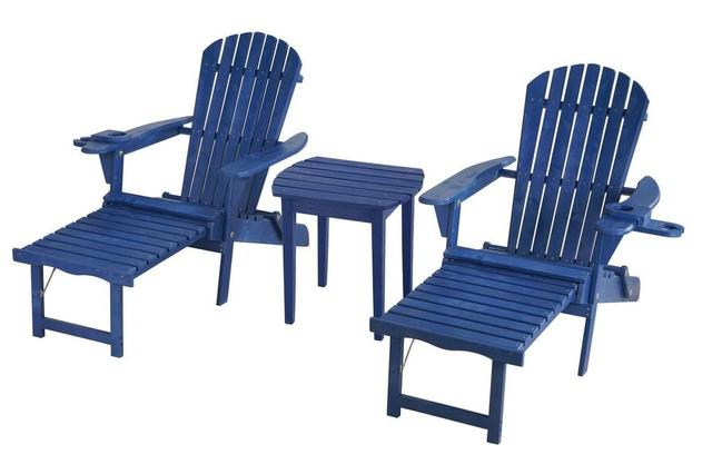 Oceanic Folding Wood Adirondack Chair Set with Built-In Ottoman&#44; Navy Blue
