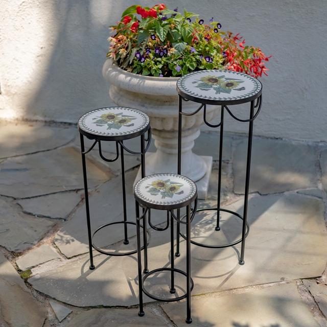 ZR842944 Marisol Round Nesting Iron Mosaic Plant Stands - Set of 3