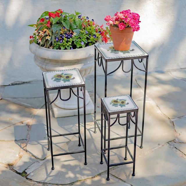 ZR842945 Marisol Square Nesting Iron Mosaic Plant Stands - Set of 3