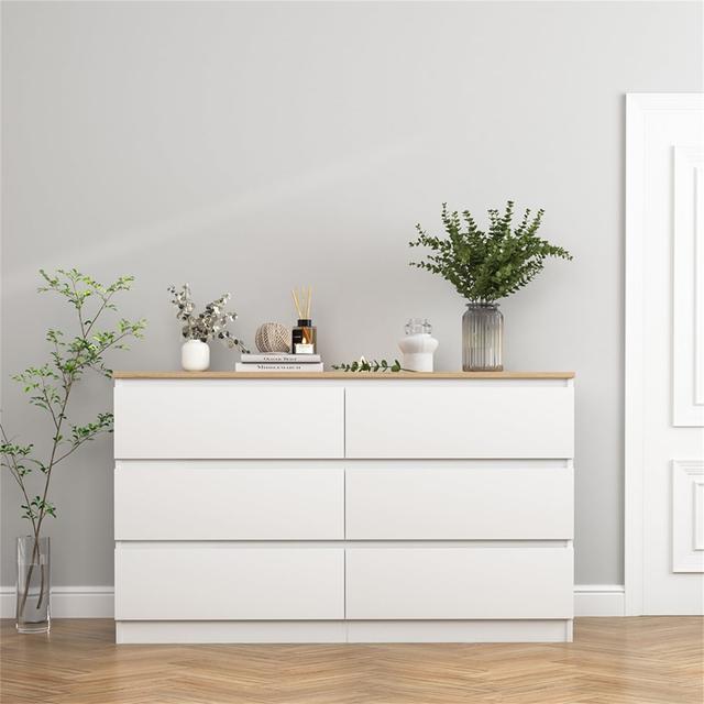 QWE-WBWB11107 Elegant 6-Drawer Dresser for Ample Storage, Perfect for Bedroom or Living Room in Matte White