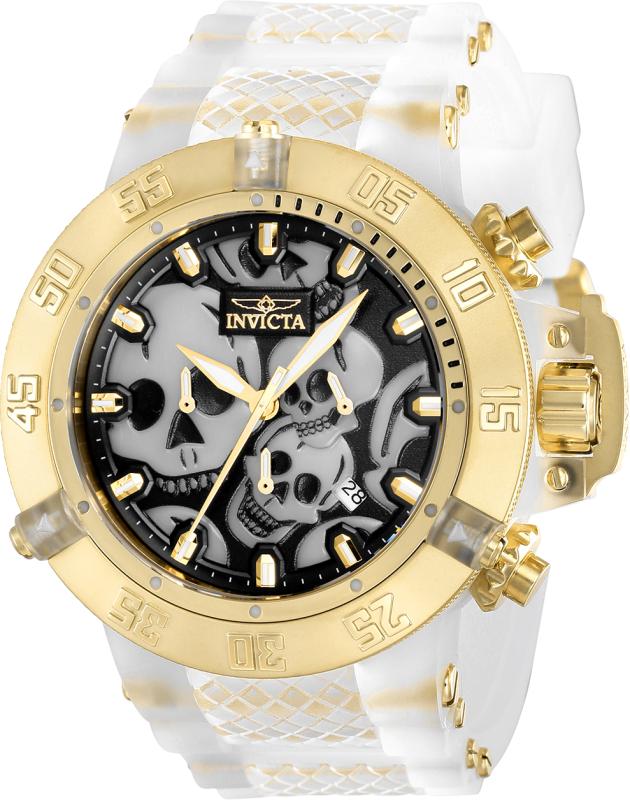 37328 50 in. Dia. 29 mm Mens Subaqua Quartz Chronograph Black&#44; White & Gold Dial Watch