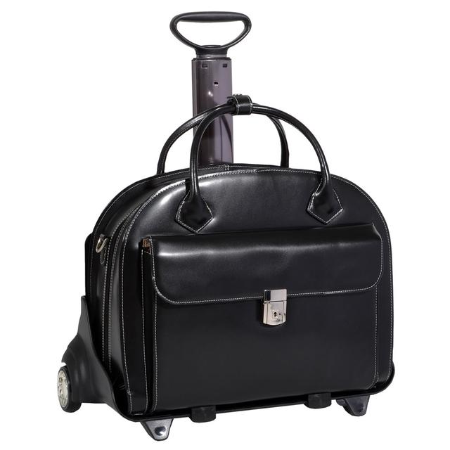 Mcklein Glen Ellyn W Series Leather Detachable-Wheeled Ladies Case with Removable Sleeve - Black